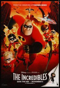 5y398 INCREDIBLES teaser DS 1sh '04 Disney/Pixar animated sci-fi superhero family!