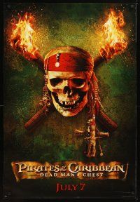 5y591 PIRATES OF THE CARIBBEAN: DEAD MAN'S CHEST teaser DS 1sh '06 great image of skull & torches!