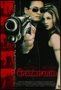 5y624 REPLACEMENT KILLERS heavy stock 1sh '98 Chow Yun-Fat pointing gun & sexy Mira Sorvino!
