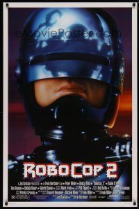 5y639 ROBOCOP 2 1sh '90 great close up of cyborg policeman Peter Weller, sci-fi sequel!