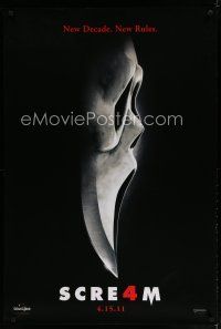 5y660 SCREAM 4 teaser DS 1sh '11 Wes Craven, Neve Campbell, Courteney Cox, cool image of blade face