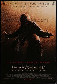 5y670 SHAWSHANK REDEMPTION advance DS 1sh '94 escaped prisoner Tim Robbins in rain, Stephen King!