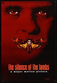 5y673 SILENCE OF THE LAMBS style B teaser DS 1sh '90 creepy Anthony Hopkins with moth over mouth!