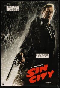 5y676 SIN CITY teaser DS 1sh '05 Frank Miller comic, cool image of Bruce Willis as Hartigan!