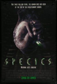 5y689 SPECIES advance 1sh '95 creepy artwork of alien Natasha Henstridge in embryo sac!