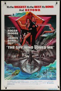 5y695 SPY WHO LOVED ME 1sh '77 cool art of Roger Moore as James Bond by Bob Peak!