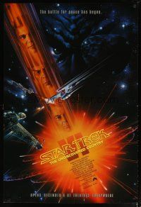 5y702 STAR TREK VI advance 1sh '91 William Shatner, Leonard Nimoy, art by John Alvin!