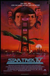 5y699 STAR TREK IV 1sh '86 cool art of Leonard Nimoy & William Shatner by Bob Peak!