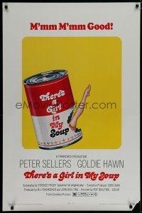 5y744 THERE'S A GIRL IN MY SOUP 1sh '71 Peter Sellers, Goldie Hawn, great Campbells soup can art!