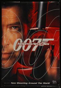 5y760 TOMORROW NEVER DIES teaser DS 1sh '97 super close Pierce Brosnan as James Bond!