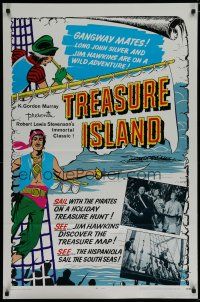 5y767 TREASURE ISLAND 1sh '71 cool artwork of Long John Silver & Jim sailing!