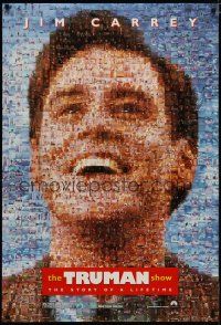 5y772 TRUMAN SHOW teaser DS 1sh '98 really cool mosaic art of Jim Carrey, Peter Weir