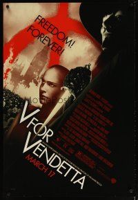 5y795 V FOR VENDETTA advance DS 1sh '05 Wachowskis, bald Natalie Portman, Hugo Weaving, graffiti V!