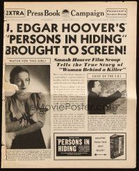 5z794 PERSONS IN HIDING pressbook '39 J. Edgar Hoover's true story of a man/woman kidnapping pair!