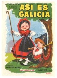 5z020 ASI ES GALICIA Spanish herald '64 great Beris cartoon art of young boy playing bagpipes!