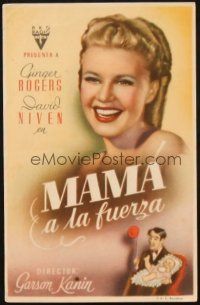 5z025 BACHELOR MOTHER Spanish herald '44 Ginger Rogers + art of David Niven with baby!
