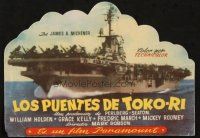5z042 BRIDGES AT TOKO-RI die-cut Spanish herald '59 James Michener, different aircraft carrier art!