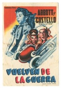 5z045 BUCK PRIVATES COME HOME Spanish herald '52 Beut art of Abbott & Costello in wacky car!
