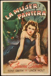 5z049 CAT PEOPLE Spanish herald '47 Val Lewton, art of sexy Simone Simon by black panther!