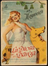 5z074 DOWN TO EARTH Spanish herald '49 different image of beautiful Rita Hayworth on toy horse!
