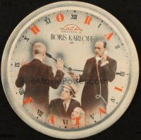 5z091 FATAL HOUR die-cut Spanish herald '43 Boris Karloff as Mr. Wong, cool different clock design!