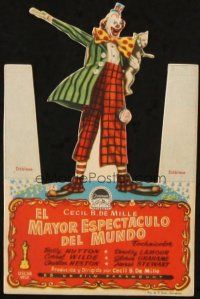 5z112 GREATEST SHOW ON EARTH die-cut Spanish herald '53 DeMille, Solis art of clown James Stewart!