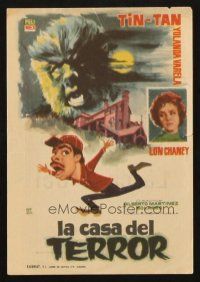 5z149 LA CASA DEL TERROR Spanish herald '61 wacky different Montalban art of monster Lon Chaney Jr!
