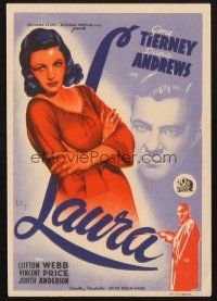 5z156 LAURA Spanish herald '46 different Soligo art of Dana Andrews & sexy Gene Tierney, Preminger