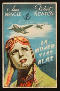 5z313 WINGS & THE WOMAN Spanish herald '42 art of Anna Neagle as Amy Johnson, famous female pilot!