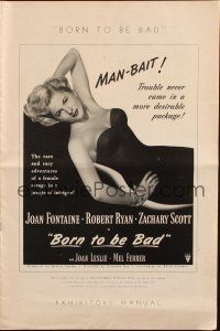 5z446 BORN TO BE BAD pressbook '50 Nicholas Ray, sexiest art of baby-faced Joan Fontaine!