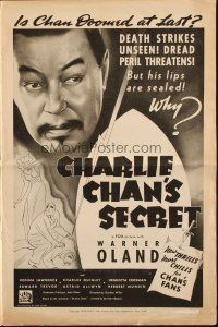 5z475 CHARLIE CHAN'S SECRET pressbook '36 is Asian detective Warner Oland doomed at last!