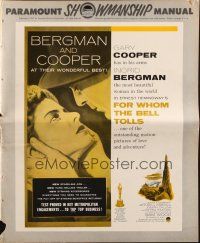 5z561 FOR WHOM THE BELL TOLLS pressbook R57 romantic c/u of Gary Cooper & Ingrid Bergman, Hemingway!