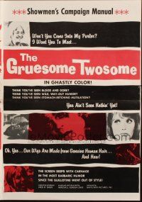 5z600 GRUESOME TWOSOME pressbook '67 Herschell G. Lewis, the screen seeps with carnage!