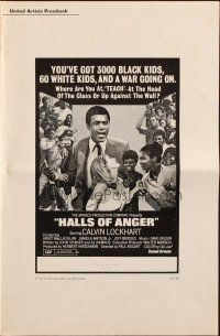 5z609 HALLS OF ANGER pressbook '70 Calvin Lockhart, a war between 3000 black kids & 60 white kids!