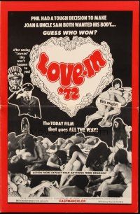 5z712 LOVE-IN '72 pressbook '72 William Mishkin, the today film that goes all the way!
