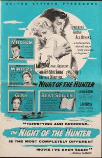 5z760 NIGHT OF THE HUNTER pressbook '55 Robert Mitchum, Shelley Winters, Charles Laughton!
