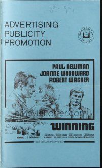 5z988 WINNING pressbook '69 Paul Newman, Joanne Woodward, Indy car racing art!