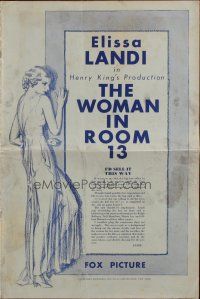 5z990 WOMAN IN ROOM 13 pressbook '32 pretty Elissa Landi & Ralph Bellamy, great artwork images!