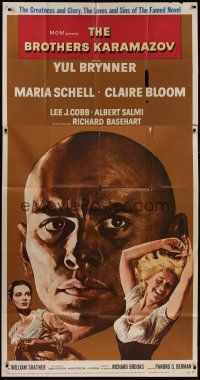 6a435 BROTHERS KARAMAZOV 3sh '58 huge headshot of Yul Brynner, sexy Maria Schell & Claire Bloom!