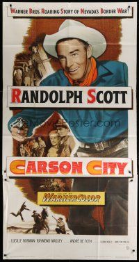 6a439 CARSON CITY 3sh '52 cowboy Randolph Scott in Nevada with a gun and a grin!