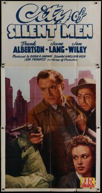 6a445 CITY OF SILENT MEN 3sh '42 Frank Albertson with gun by June Lang in New York City!