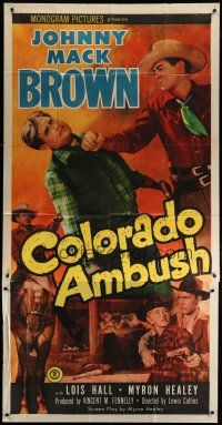 6a449 COLORADO AMBUSH 3sh '51 great image of fighting cowboy Johnny Mack Brown & Lois Hall!