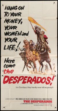 6a456 DESPERADOS int'l 3sh '69 cool art of Vince Edwards & Jack Palance on charging horses!