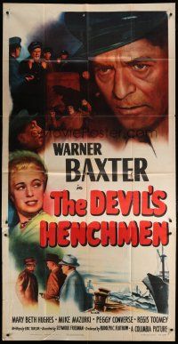 6a457 DEVIL'S HENCHMEN 3sh '49 Warner Baxter, Mary Beth Hughes, murder sweeps the waterfront!