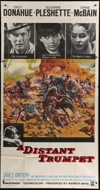 6a459 DISTANT TRUMPET 3sh '64 cool art of Troy Donahue vs Indians by Frank McCarthy!