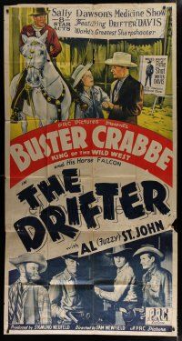 6a461 DRIFTER 3sh '44 cool art of cowboy Buster Crabbe, King of the Wild West & Fuzzy St. John!