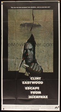 6a465 ESCAPE FROM ALCATRAZ int'l 3sh '79 cool artwork of Clint Eastwood busting out by Lettick!