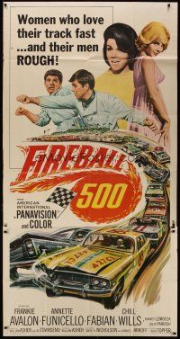 6a471 FIREBALL 500 3sh '66 Frankie Avalon & sexy Annette Funicello, cool stock car racing art!