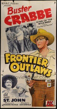 6a474 FRONTIER OUTLAWS 3sh '44 great stone litho of cowboy Buster Crabbe, King of the Wild West!