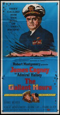 6a476 GALLANT HOURS 3sh '60 art of James Cagney as Admiral Bull Halsey + holding binoculars!